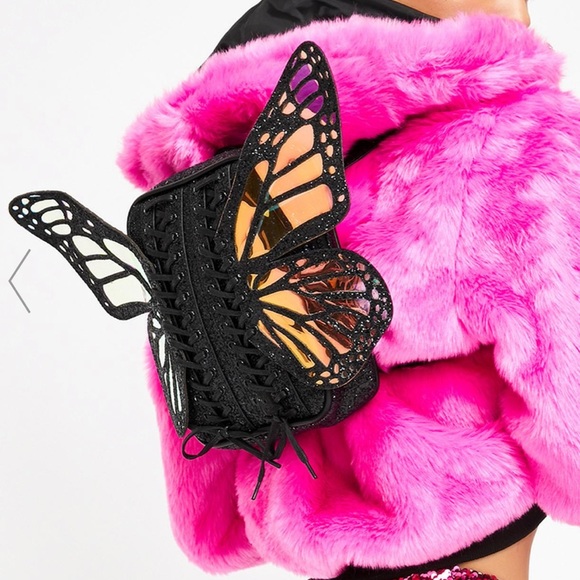 Dolls Kill Handbags - New Metemorphic 🦋Butterfly Black Glitter Backpack